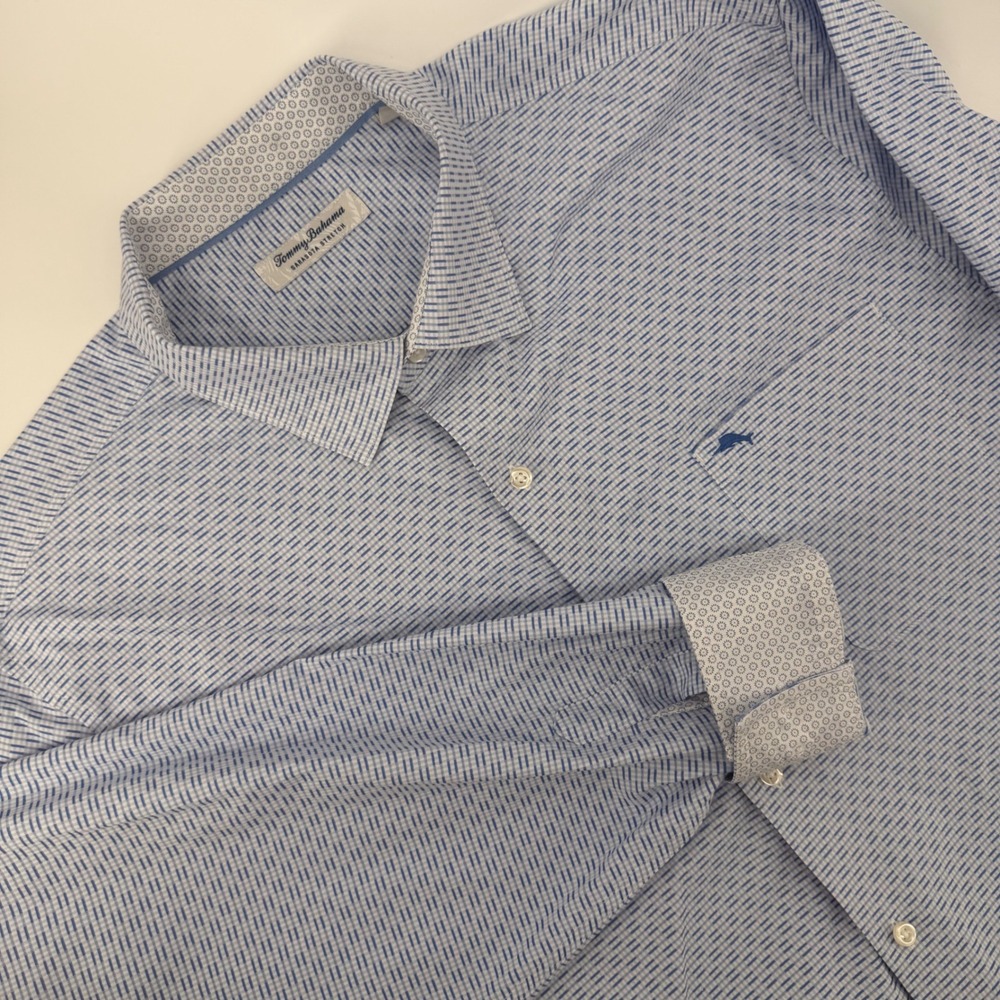 Tommy Bahama Sarasota Stretch Blue Striped Button Down Shirt Mens XL